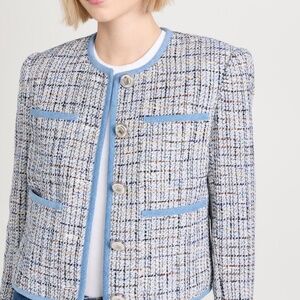 Veronica Beard Darla Tweed Lady Jacket Blazer Blue 2 Multicolor Cropped new
